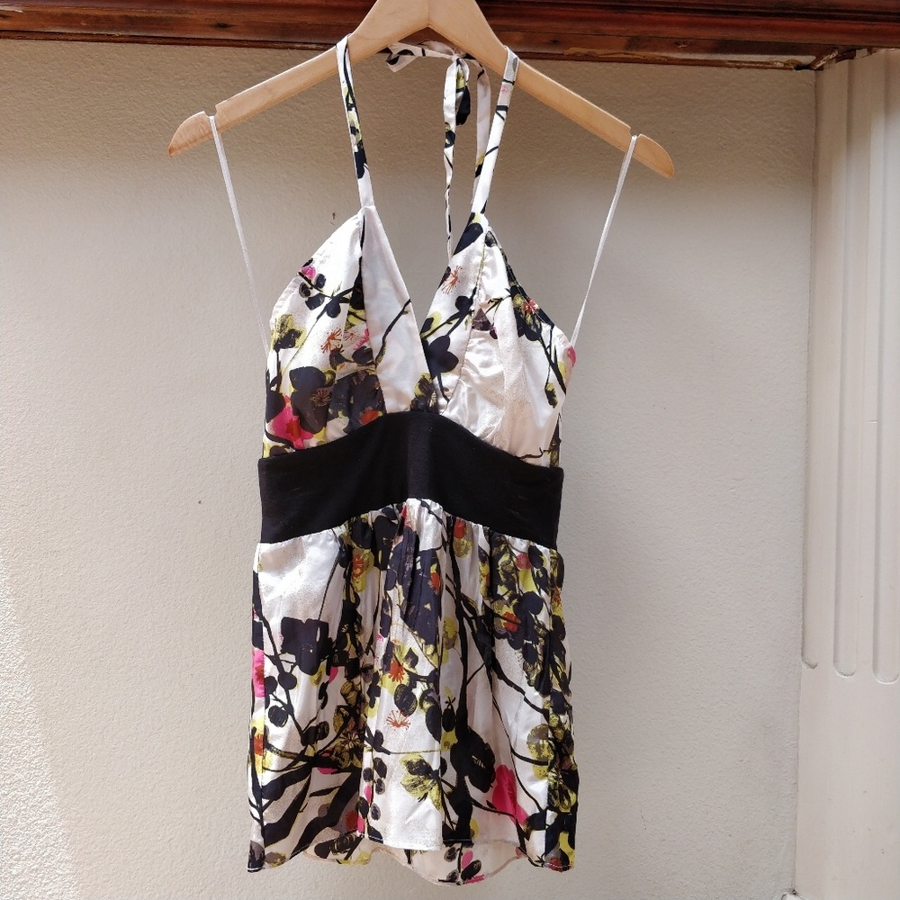 Floral silk halter top